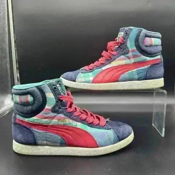 Puma First Round EX Mid Denim Plaid Coral Woman's Size 7 Casual Sneaker - Picture 2 of 9